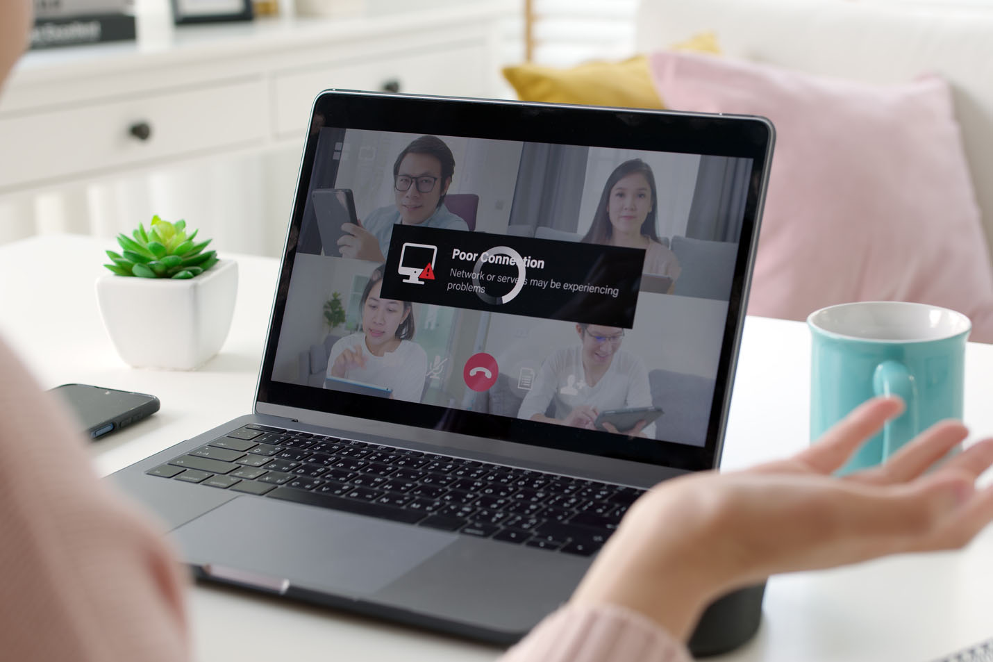 A video call while working from home freezing
